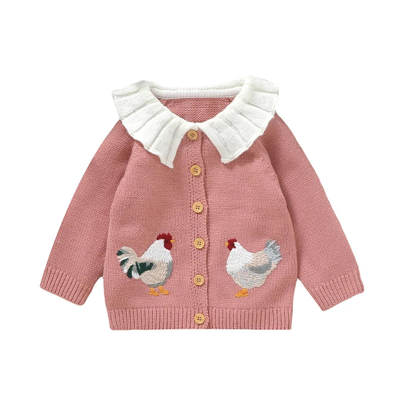 Baby Girl Sweater Cardigan Rooster Tops for Fall Winter 0-3Y