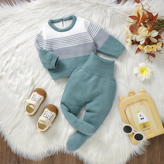 Casual Full Sleeves Sweaters Tops+Pants -Tracksuits