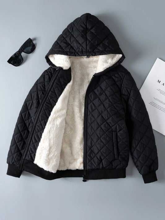 Kids Boys Teddy Lined Hooded  Fleece Zipper