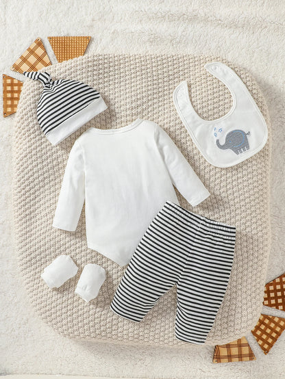 Baby Boy's Full Cartoon Elephant with 4pcs - Pantsuit +Hat +Gloves+Bib
