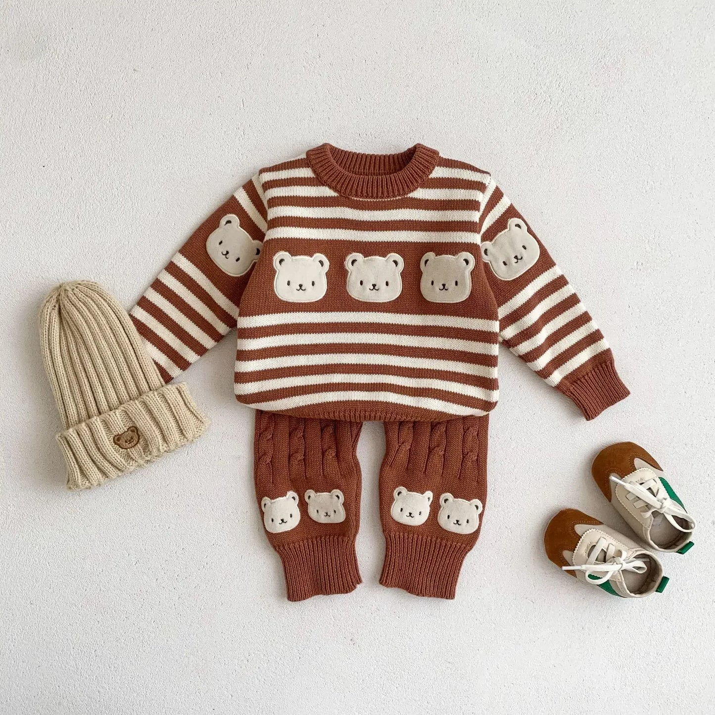 Baby Clothes Set -Boy Girl Bear Sweater + Knit Pants
