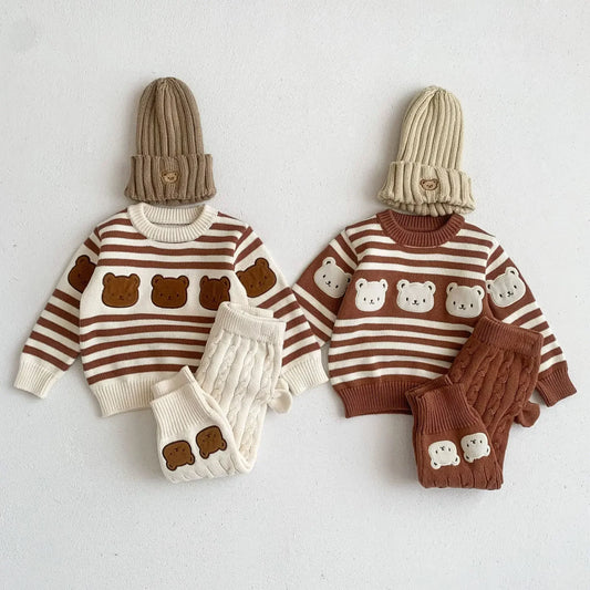 Baby Clothes Set -Boy Girl Bear Sweater + Knit Pants