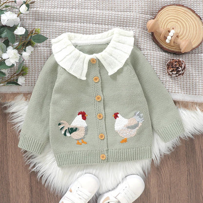 Baby Girl Sweater Cardigan Rooster Tops for Fall Winter 0-3Y
