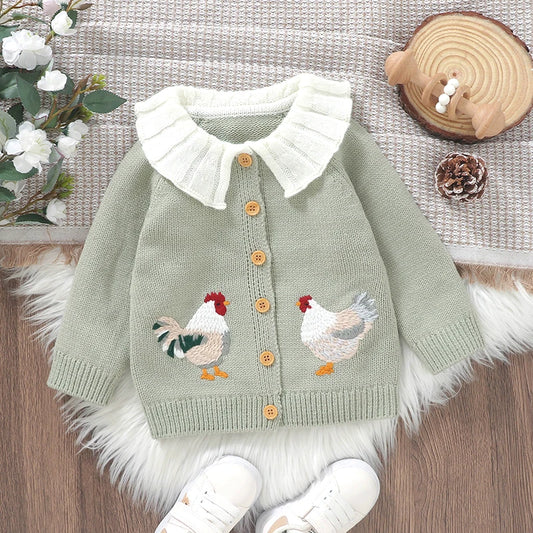 Baby Girl Sweater Cardigan Rooster Tops for Fall Winter 0-3Y