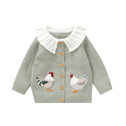 Baby Girl Sweater Cardigan Rooster Tops for Fall Winter 0-3Y