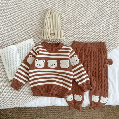 Baby Clothes Set -Boy Girl Bear Sweater + Knit Pants