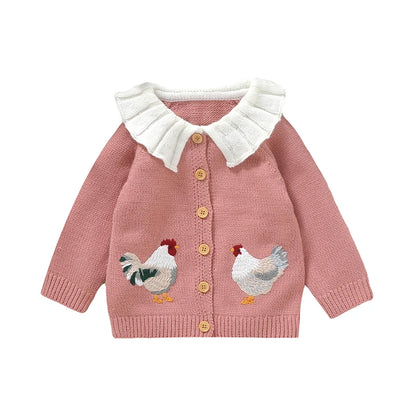 Baby Girl Sweater Cardigan Rooster Tops for Fall Winter 0-3Y
