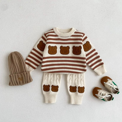 Baby Clothes Set -Boy Girl Bear Sweater + Knit Pants