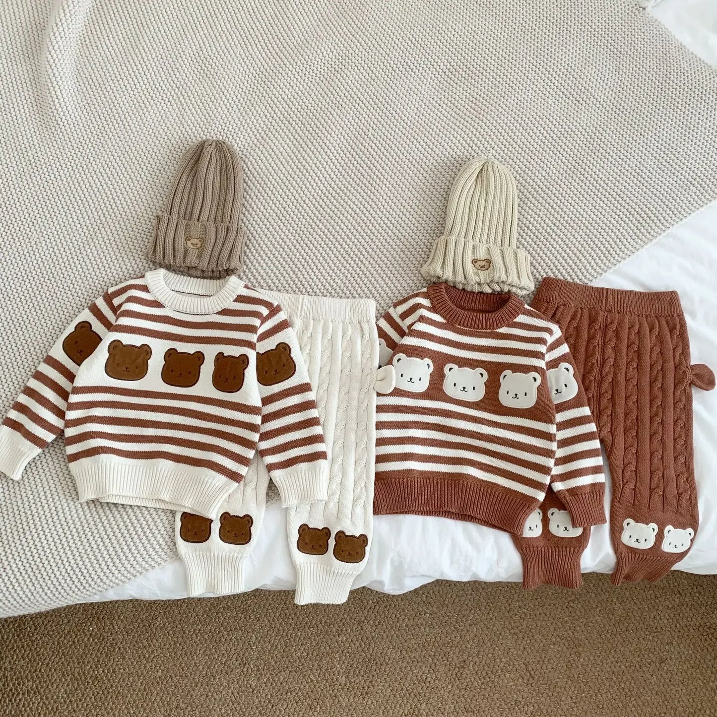 Baby Clothes Set -Boy Girl Bear Sweater + Knit Pants