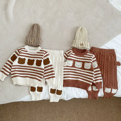 Baby Clothes Set -Boy Girl Bear Sweater + Knit Pants
