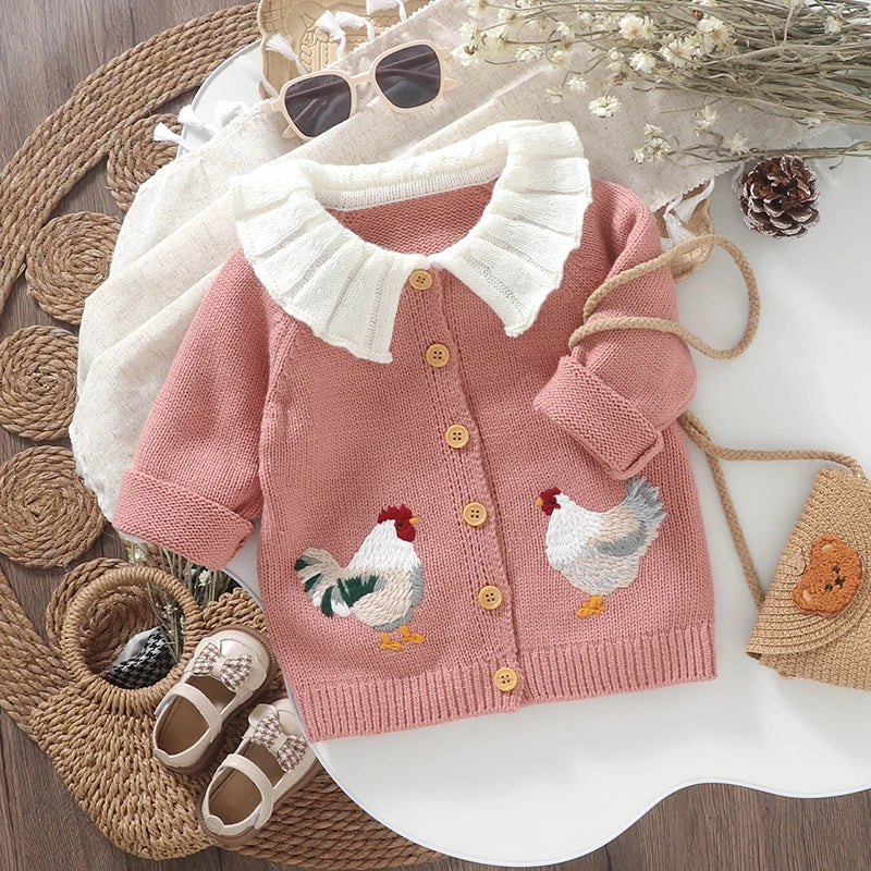 Baby Girl Sweater Cardigan Rooster Tops for Fall Winter 0-3Y