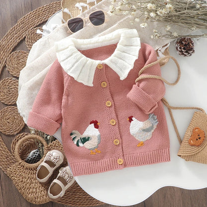 Baby Girl Sweater Cardigan Rooster Tops for Fall Winter 0-3Y