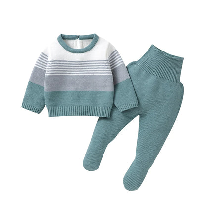 Casual Full Sleeves Sweaters Tops+Pants -Tracksuits