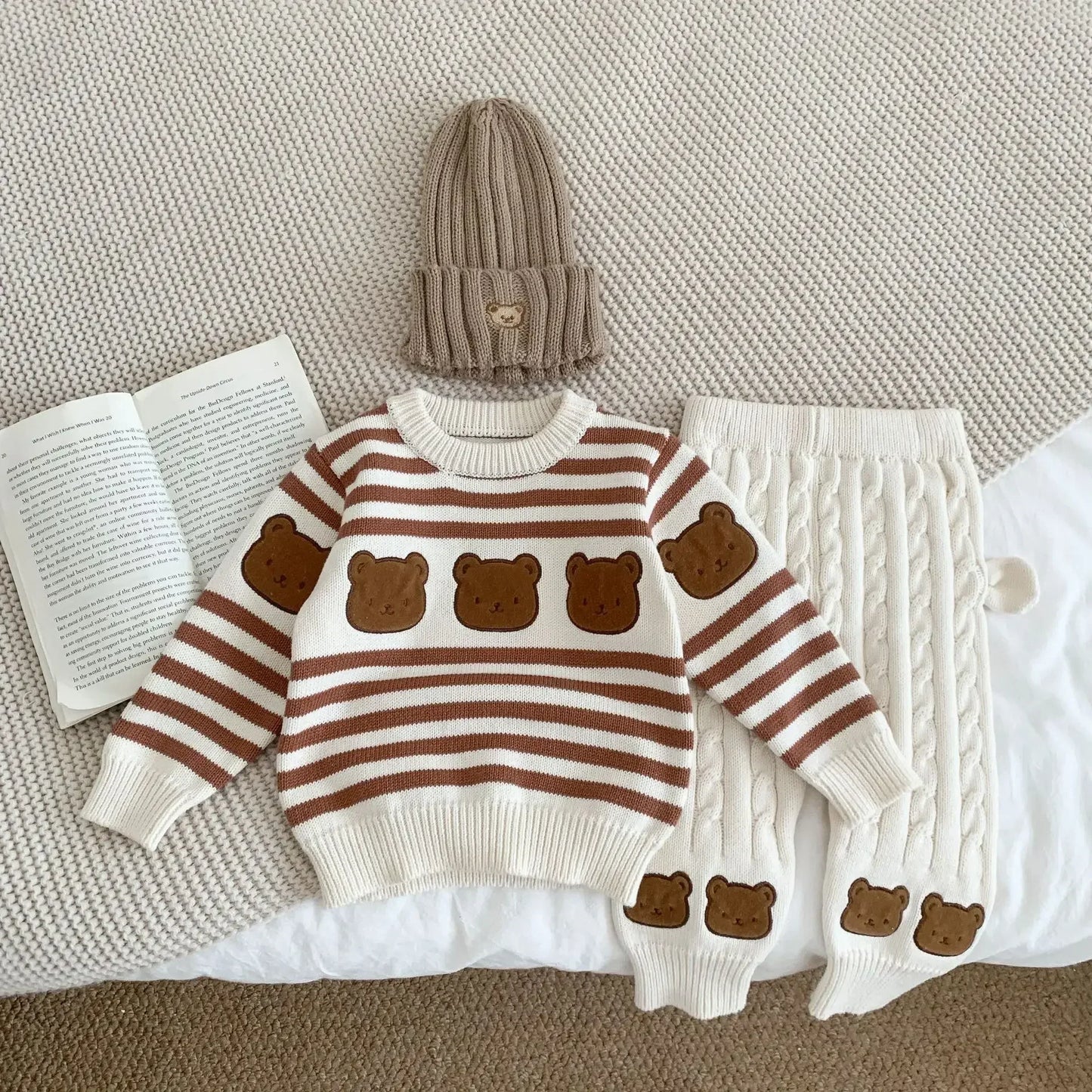 Baby Clothes Set -Boy Girl Bear Sweater + Knit Pants