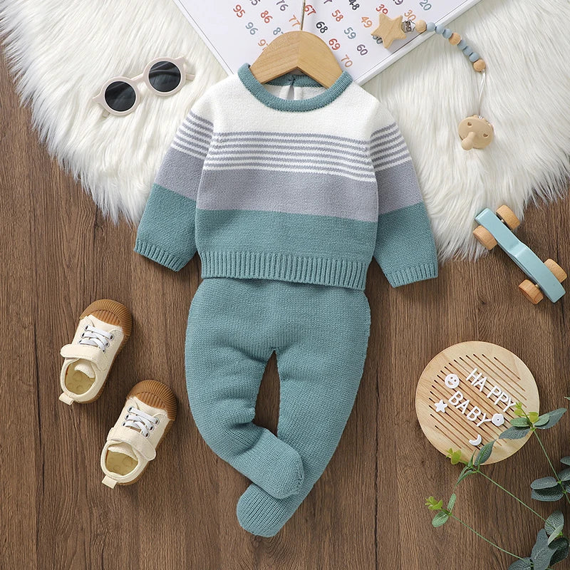 Casual Full Sleeves Sweaters Tops+Pants -Tracksuits
